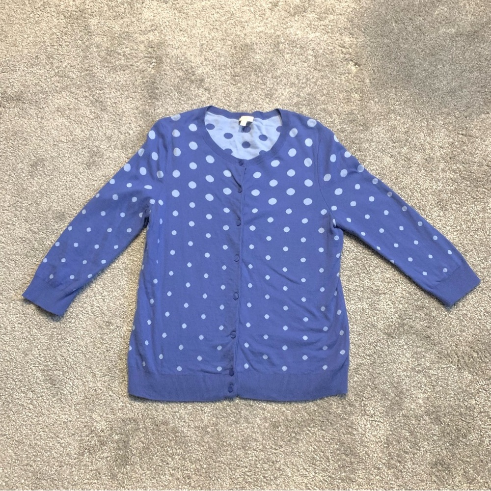 Talbots blue cardigan light blue polka dots size medium